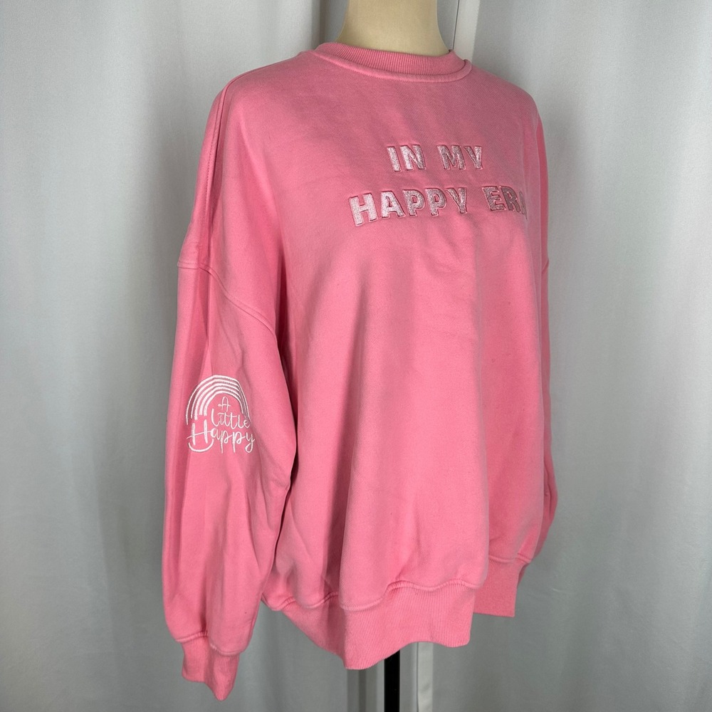 Sunkissed Coconut Happy Era Pink Oversized Graphic Sweatshirt Size L